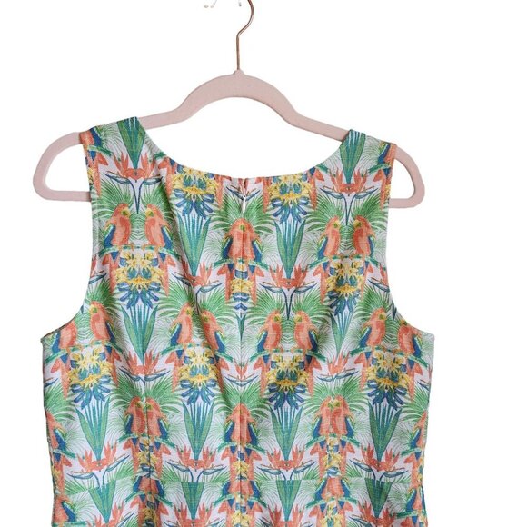 Talbots Dress 12 Green Multi Tropical Parrot Bird Floral Sleeveless Buttons NEW - Picture 9 of 11